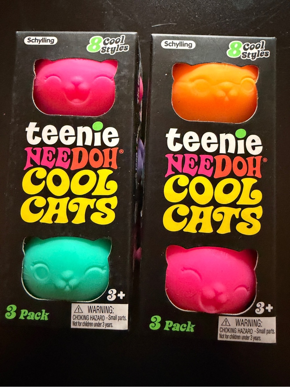 New 2 Nee Doh Schylling Teenie Cool Cats 3-pk Squishy Sensory Toys Pink Purple D